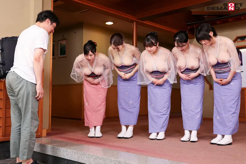 【鬼塚もなみ 奈津野こはく 他】性交付き おっぱい揉みしだき温泉旅館2 Gカップ以上の巨乳仲居たちでお迎えする‘パイズリまくり体験’ お出迎えからお見送りまで、絶え間ない乳癒しでお給仕いたします。