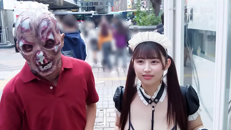 【水原みその】渋谷のハロウィンで見つけたパリピが挑戦！巨乳の彼女が何をされても我慢できれば100万円ノーリアクションゲーム！爆乳メイドちゃん