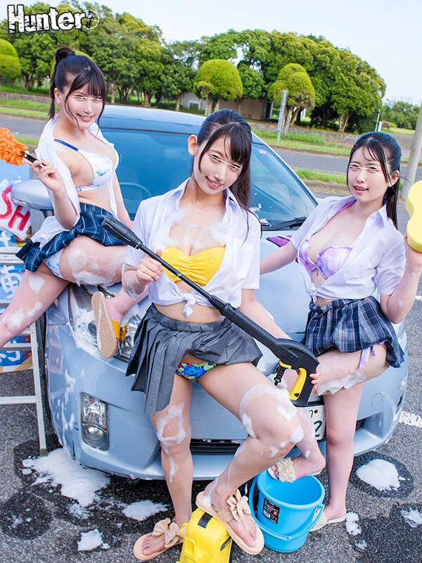 【有加里ののか 宇流木さらら かなめりあ 他】【JK】フロントガラスに押し付けられたオッパイで超勃起！びしょ濡れビキニJ系洗車バイト！旅館バイトで宿泊客の車を洗車してあげる女子〇生たち。