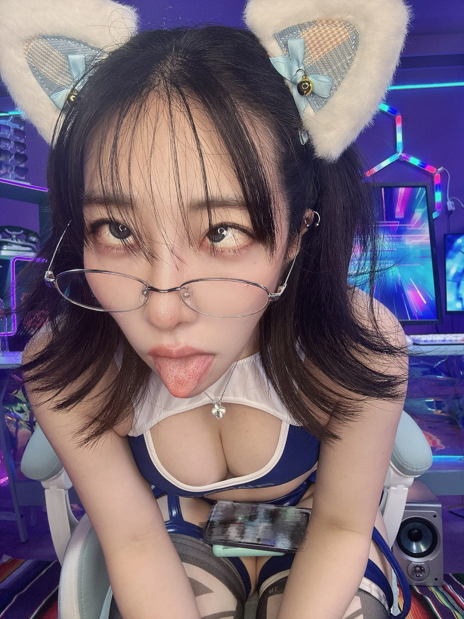 【無無田】青ツヤ競泳【猫耳＆PHARFAITEスケルトン競泳水着】