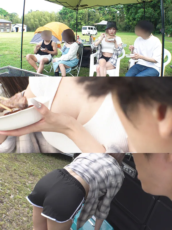 スレンダー巨乳の美人ギャル妻が他人旦那を誘惑…キャンプ場の隅で寸止めフェラ・風呂乱入でベロキス、爆乳揉み・チ●ポ突き刺し形良き桃尻へザーメンぶっかけ