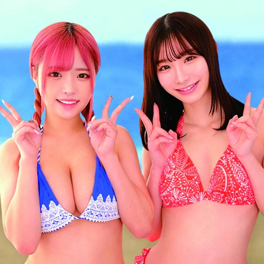 湘南の海で眩しく輝いているW水着ギャルにデカチン童貞君をプレゼント！？ ヤバっマジで大きい( ﾟДﾟ) ウブなデカマラにサマーガールもエチエチ発情wwスケベに優しくSEX教えながら「ヤッてみる？」そのまま逆3Pハーレム状態で生ハメ筆おろし！ドクドク中出しFESTIVAL かほ＆うみ にいな＆りか