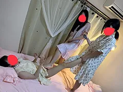みーなちゃんの反撃！寝てるららちゃんとキキちゃんに電気アンマの不意打ち！マッサージ器と鼠径部くすぐり