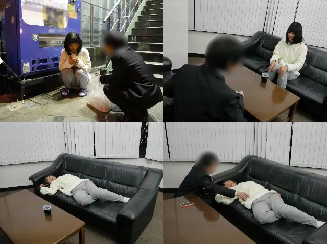 【神待ちJK睡眠姦ハメ撮り流出】【神待ちJ系】深夜0時過ぎの繁華街で座り込んでいた清楚J系を事務所に連れ込みねむっているすきに…【個撮】